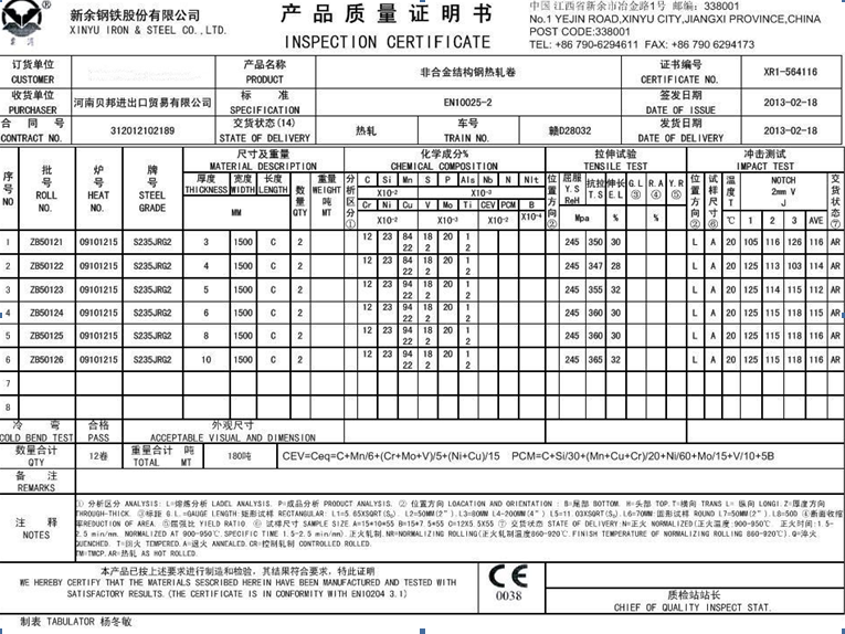 EN10025 S235JR steel plates/sheets with 20℃ impact test